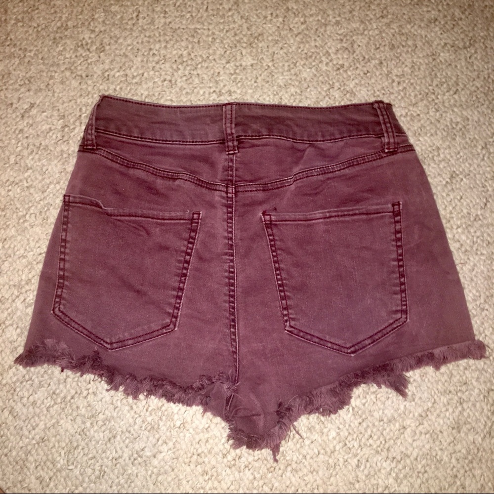 Maroon Ripped Denim Shorts - Picture 2 of 5